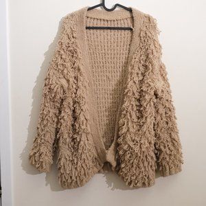 Shaggy Knit Cardigan - sand beige